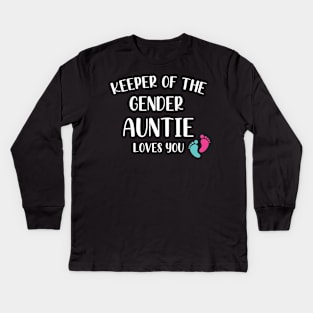 Keeper of the Gender Auntie Loves You - Cute Gender Reveal Party Idea Kids Long Sleeve T-Shirt